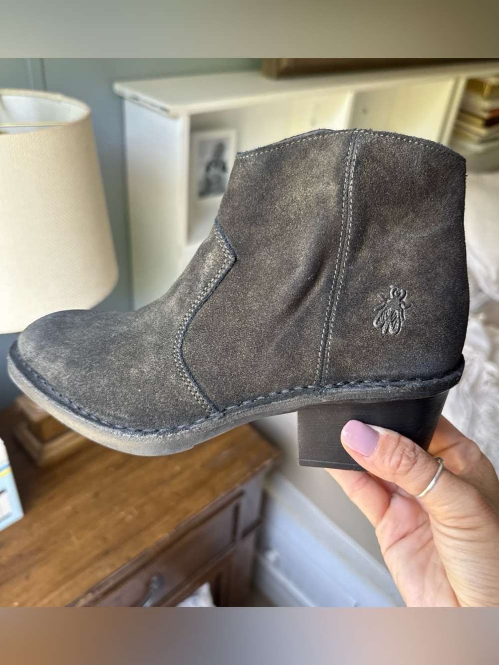 Fly London suede metallic bronze ankle boots